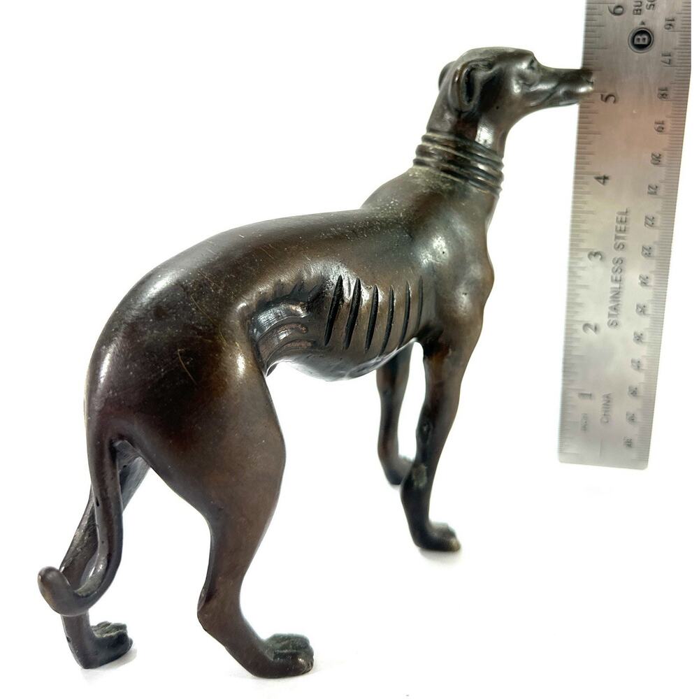 Vintage Bronze Greyhound Whippet Dog Figurine Statue Sighthound 7” Sculpture - Picture 7 of 8